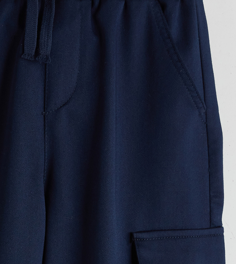 Solid Elastic Waistband Cargo Jogger Pants