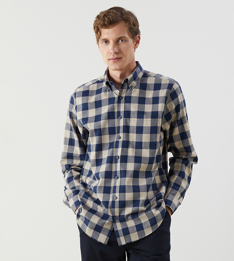 Checkered Regular Fit Long Sleeves Gabardine Shirt