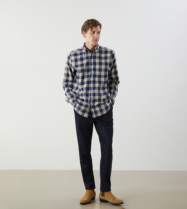 Checkered Regular Fit Long Sleeves Gabardine Shirt