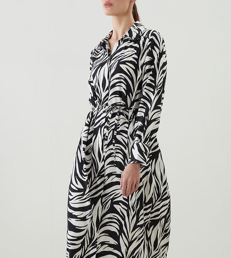 Patterned Figured Waistband Shirt Dress