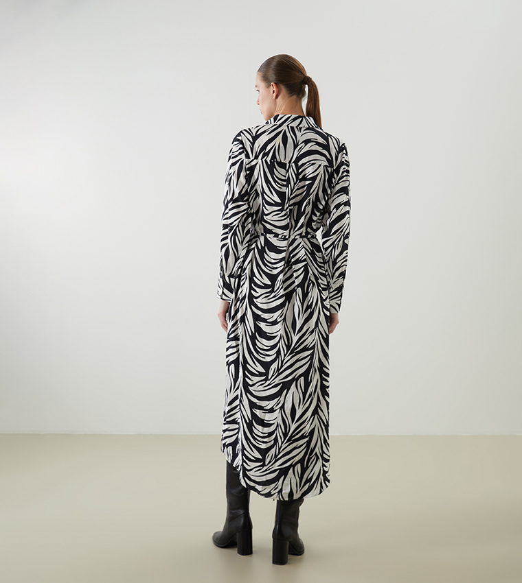 Patterned Figured Waistband Shirt Dress