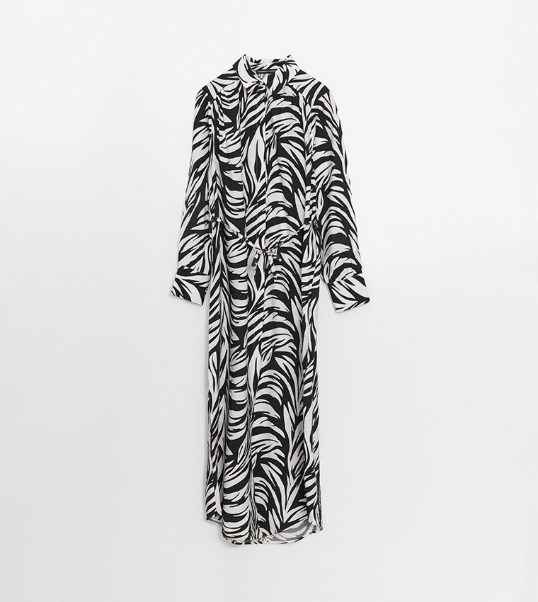 Patterned Figured Waistband Shirt Dress