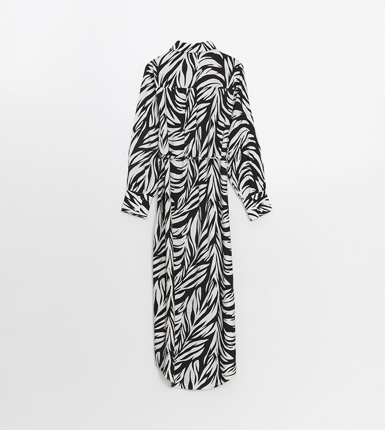 Patterned Figured Waistband Shirt Dress
