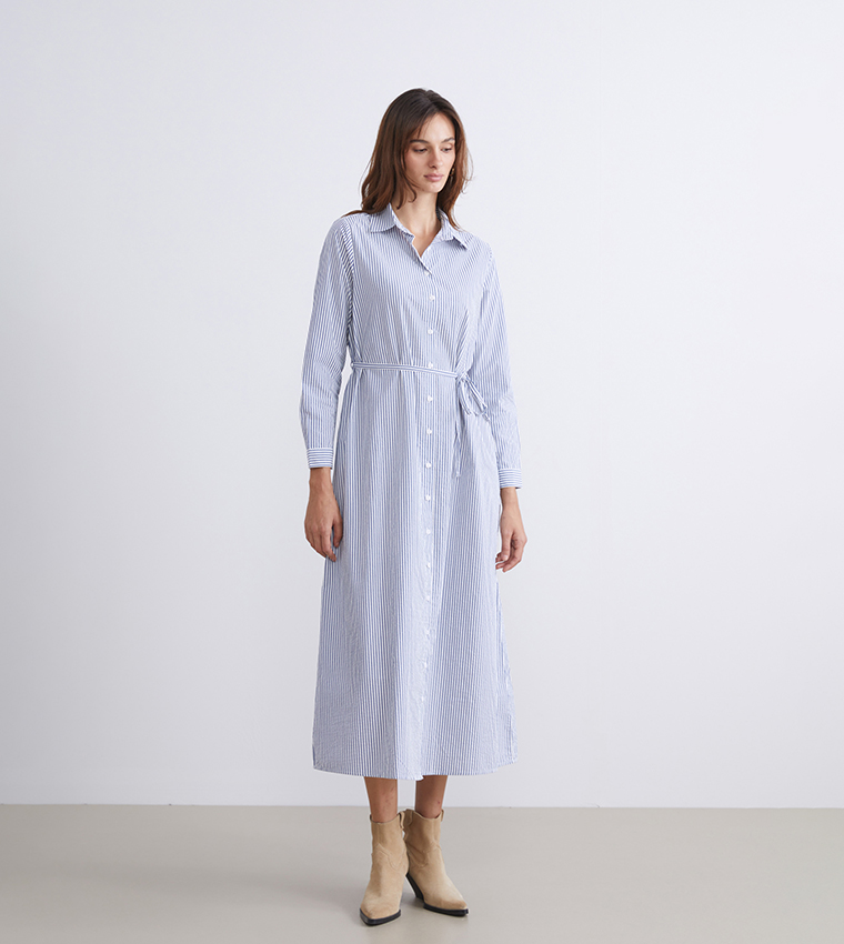 Striped Long Sleeves Midi Dress