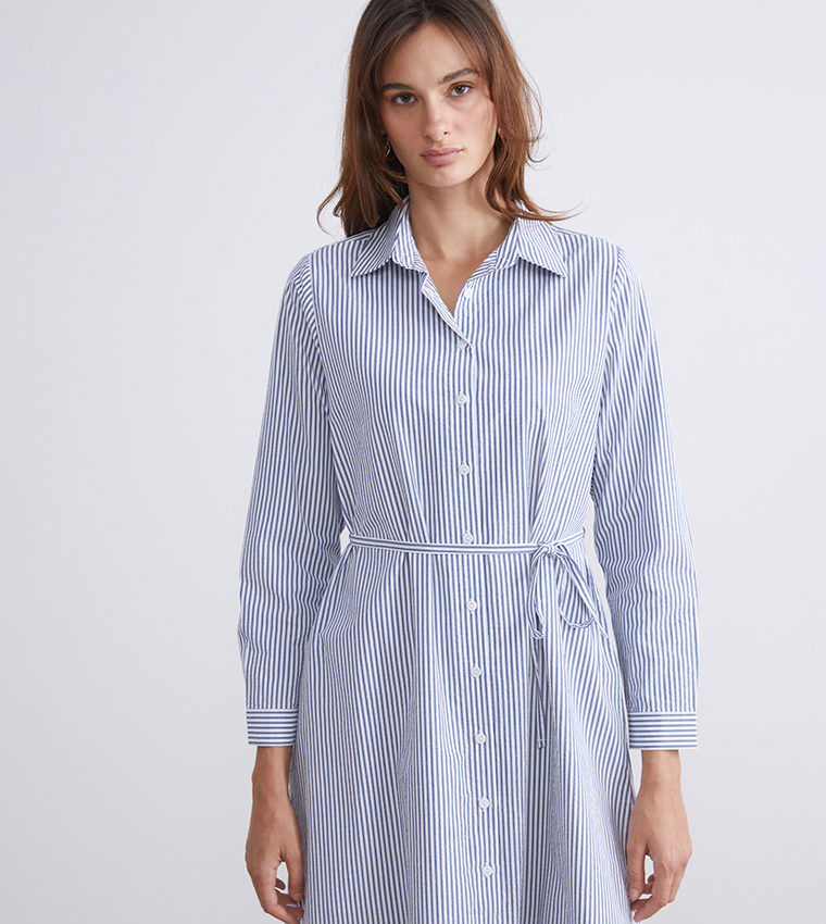 Striped Long Sleeves Midi Dress