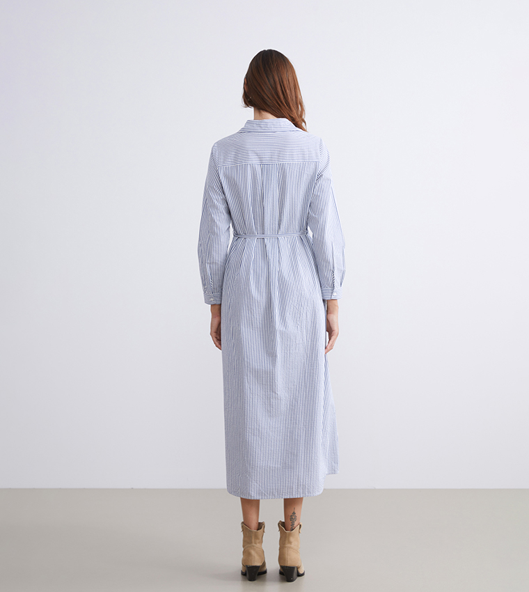 Striped Long Sleeves Midi Dress