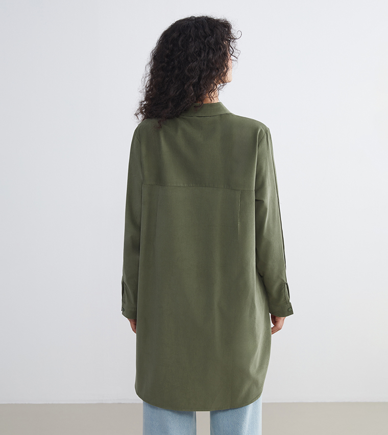Solid Corduroy Long Sleeves Shirt Tunic