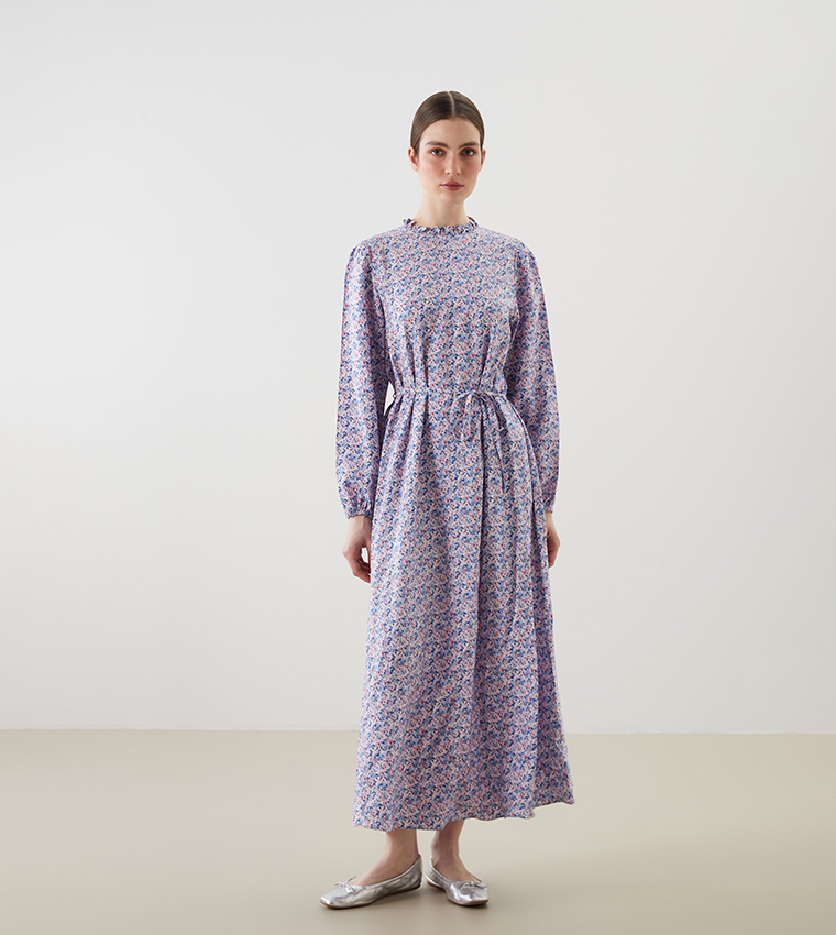 Printed Long Sleeves Midi Dress