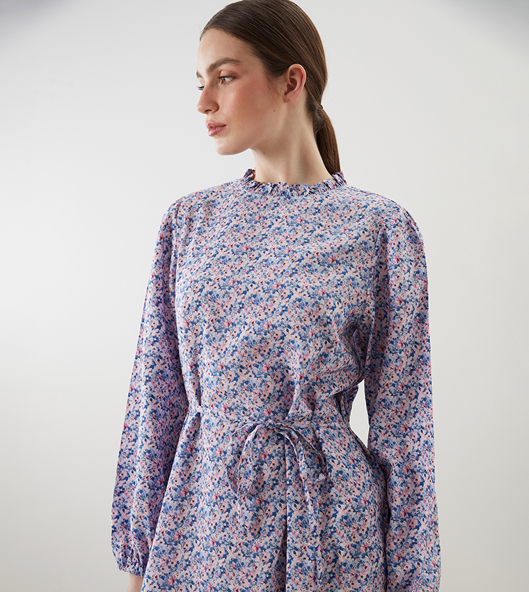 Printed Long Sleeves Midi Dress
