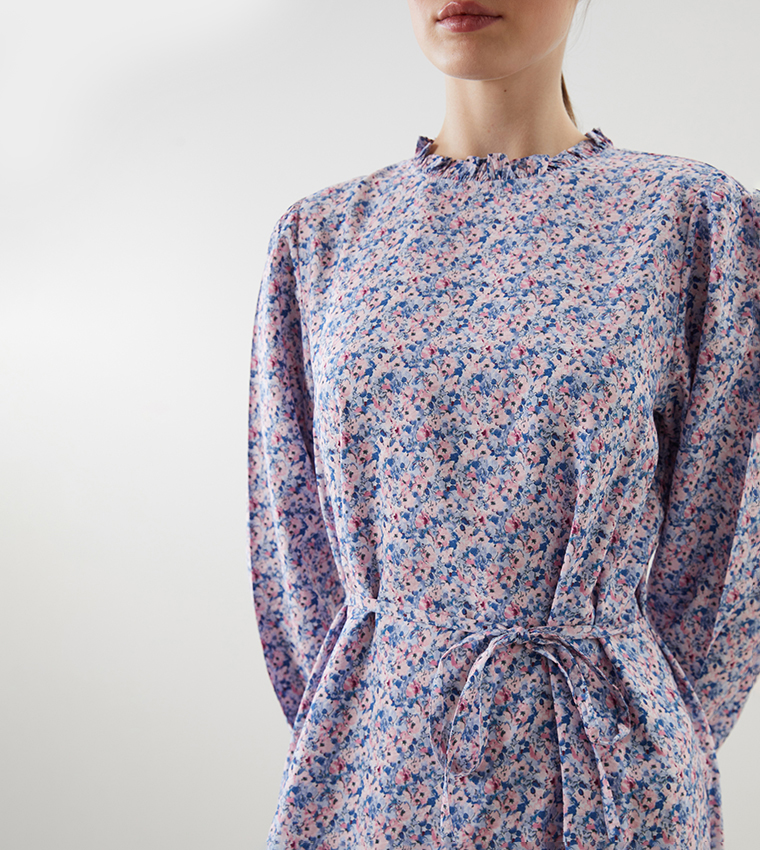 Printed Long Sleeves Midi Dress