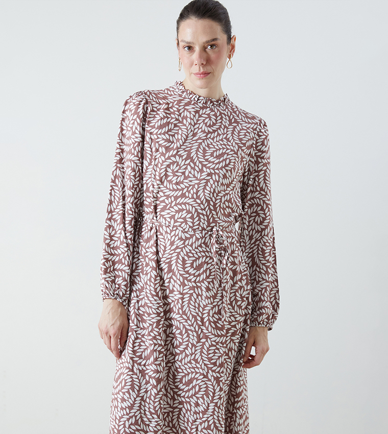 Printed Long Sleeves Midi Dress