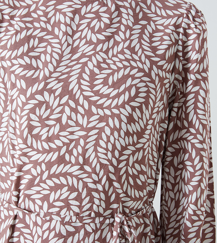 Printed Long Sleeves Midi Dress