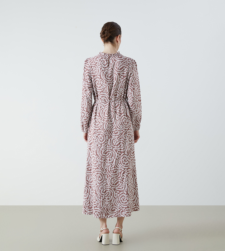 Printed Long Sleeves Midi Dress