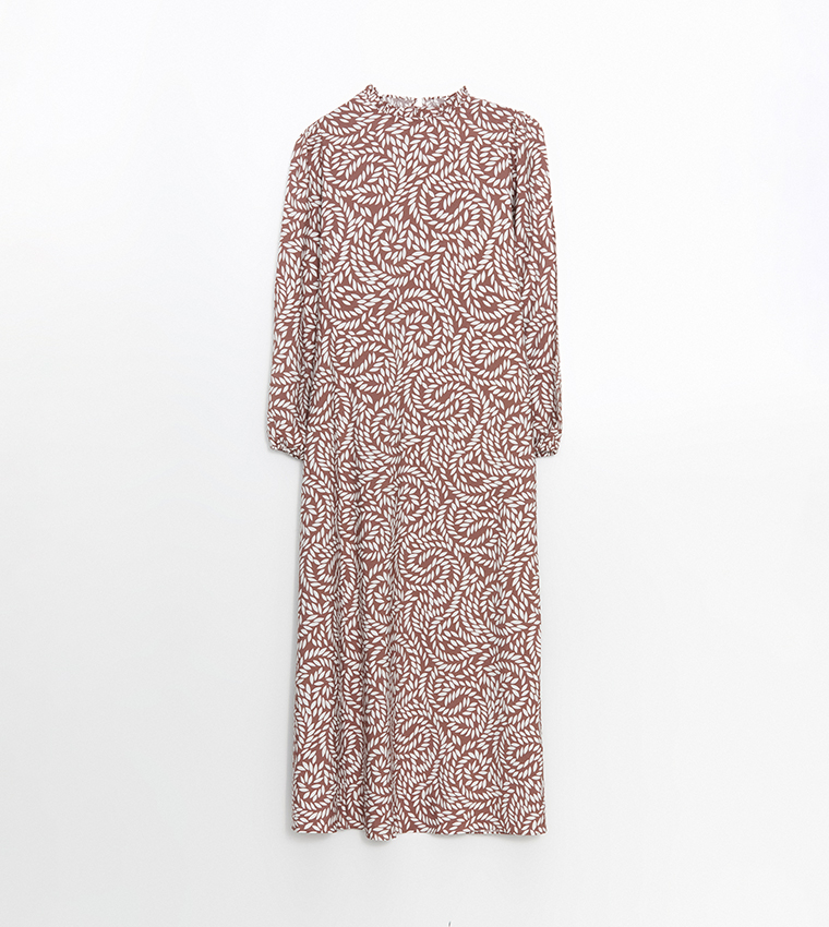 Printed Long Sleeves Midi Dress