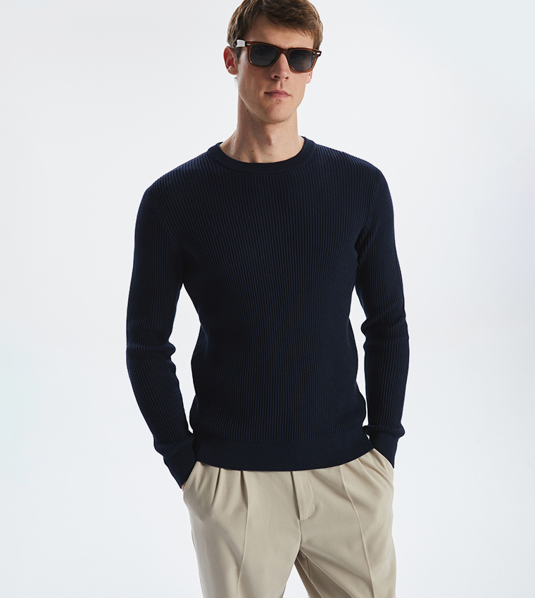 Knitted Crew Neck Long Sleeves Sweater