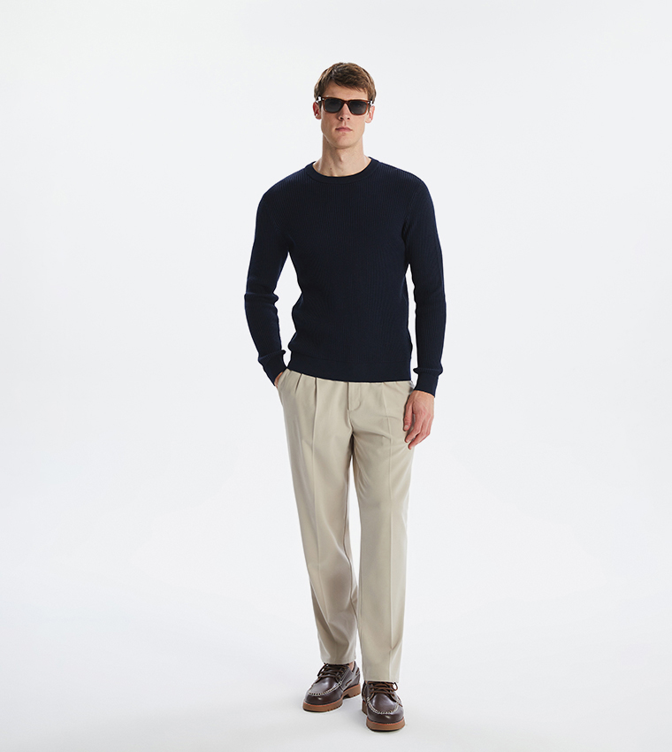 Knitted Crew Neck Long Sleeves Sweater