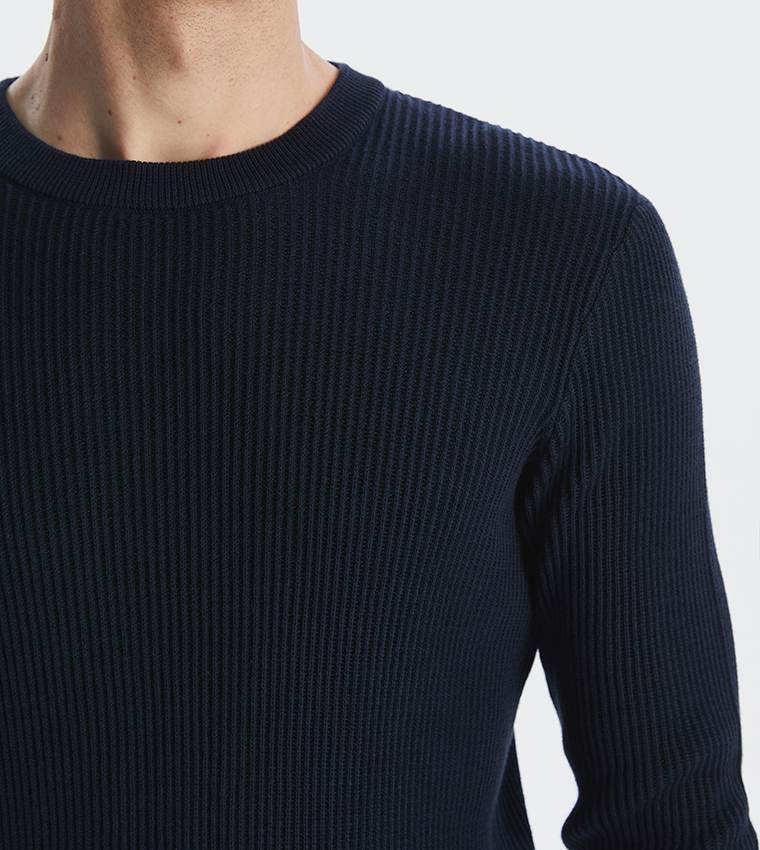 Knitted Crew Neck Long Sleeves Sweater