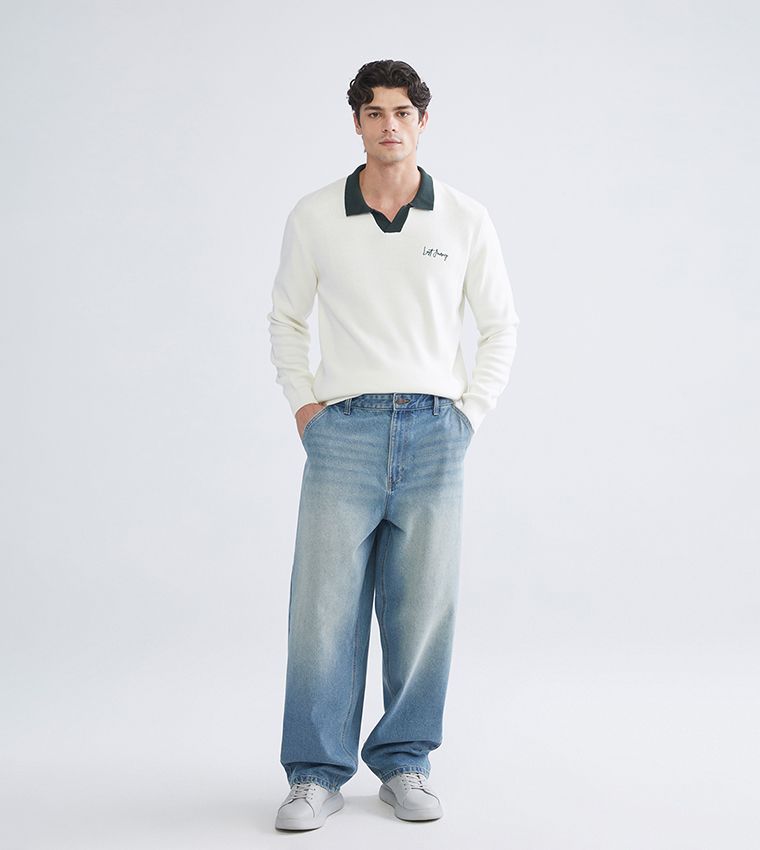 Washed Mid-Rise Baggy Jeans