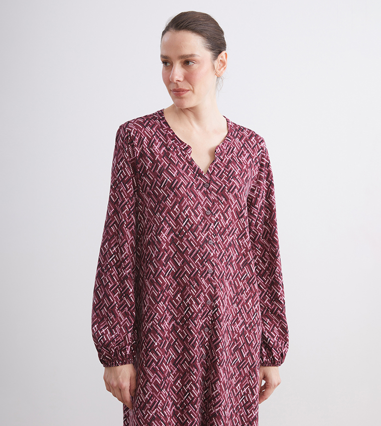 Patterned Long Sleeves Midi Dress