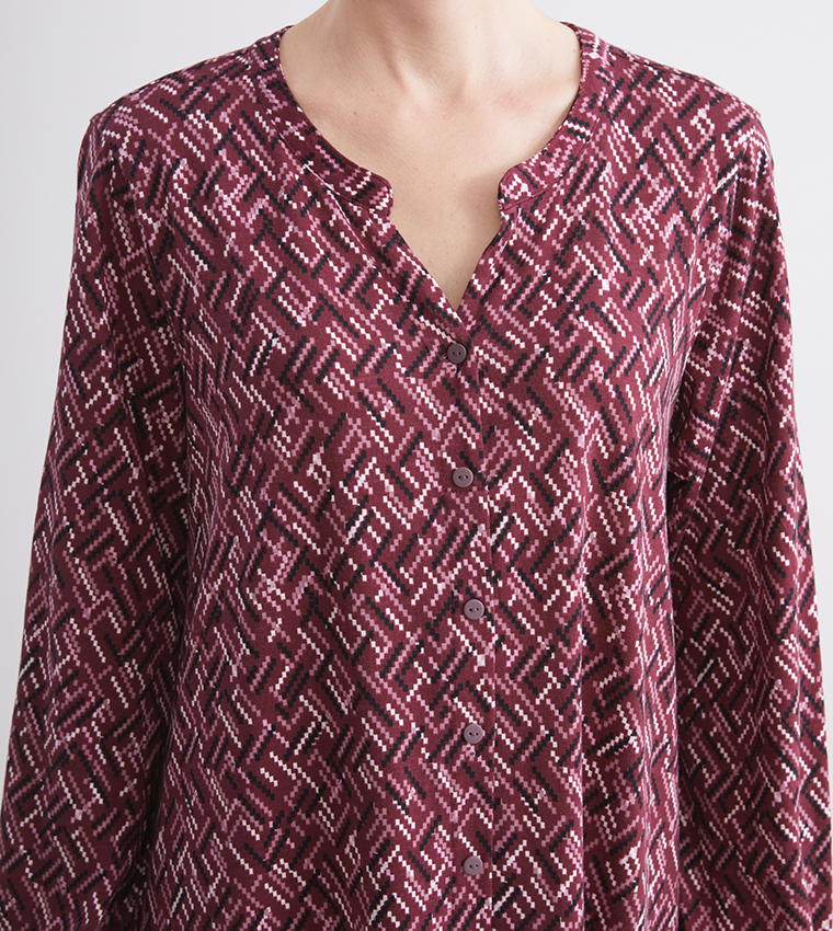 Patterned Long Sleeves Midi Dress