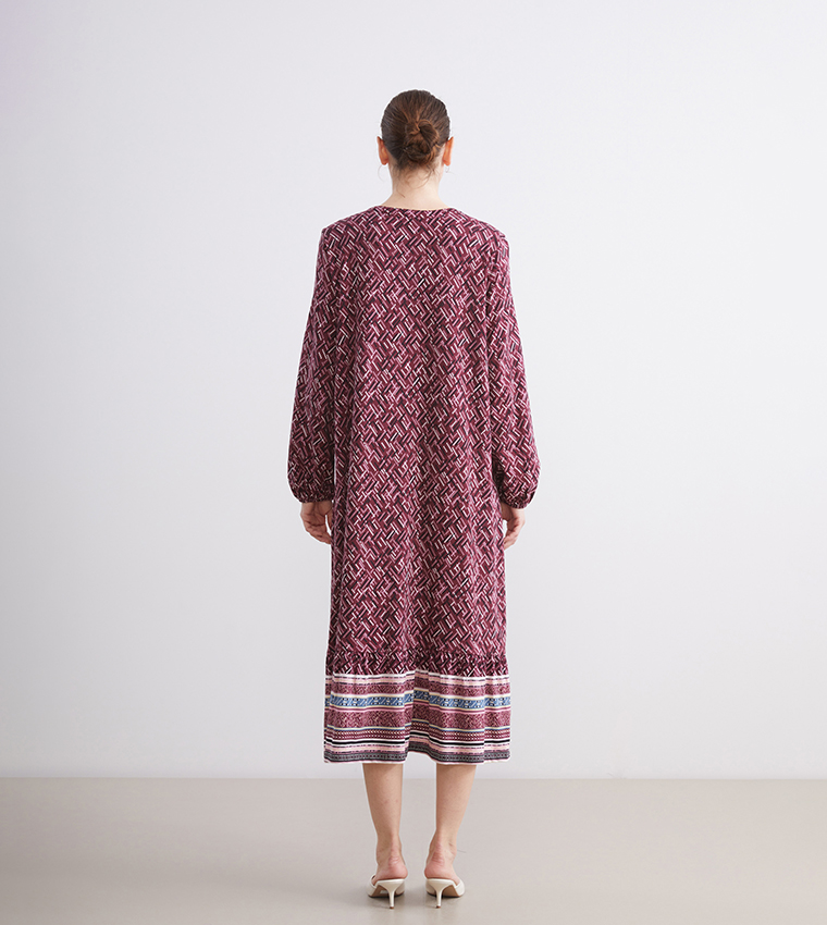 Patterned Long Sleeves Midi Dress