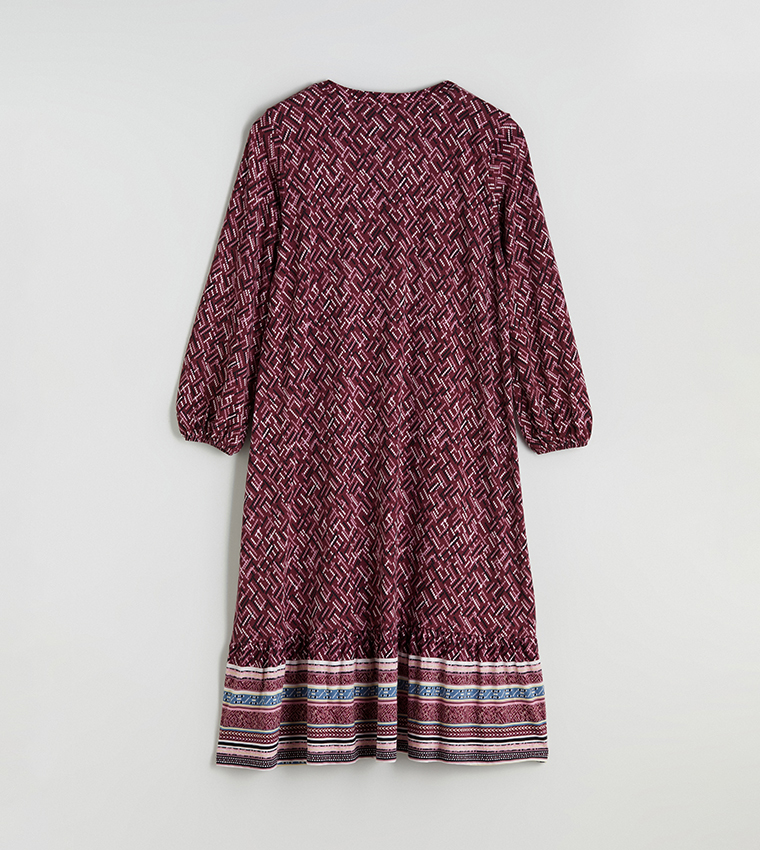 Patterned Long Sleeves Midi Dress