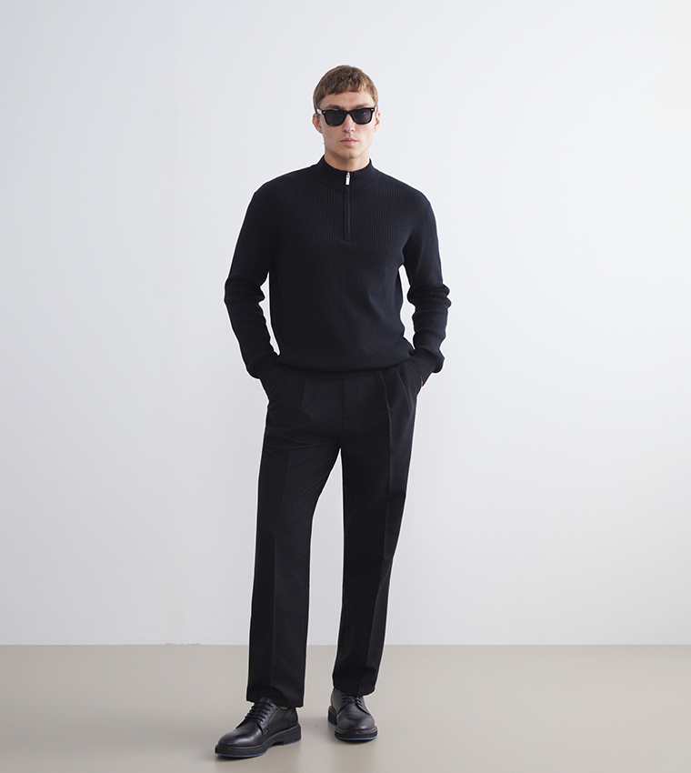 Half-Zippered Funnel Neck Knit Sweater