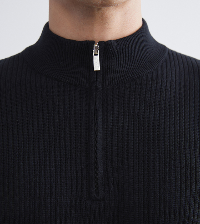 Half-Zippered Funnel Neck Knit Sweater