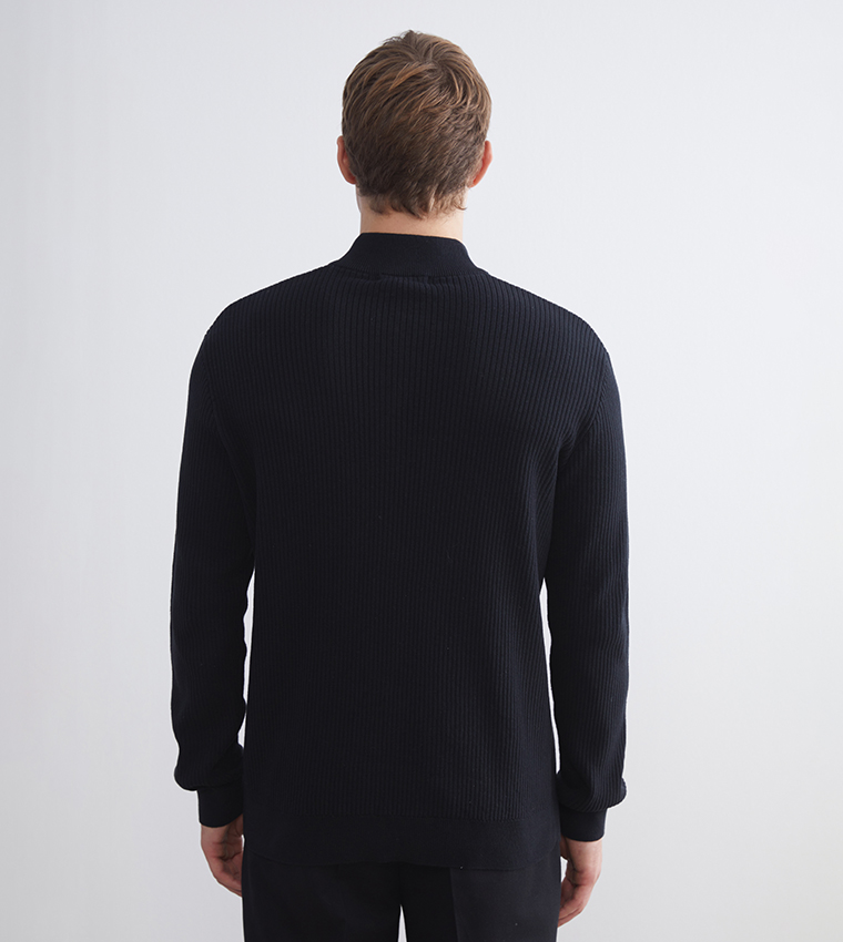 Half-Zippered Funnel Neck Knit Sweater
