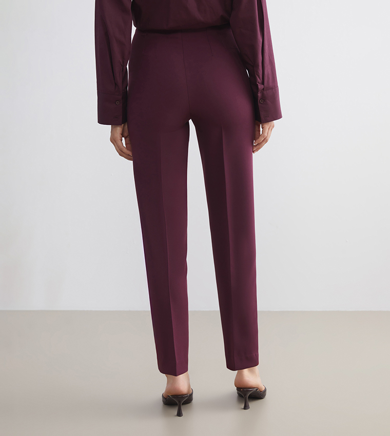 Solid High Waist Slim Fit Trousers