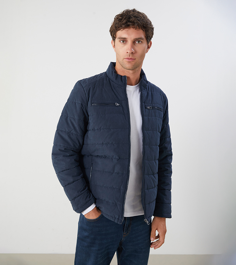 جاكيت رجالي بفر بسحاب كامل 