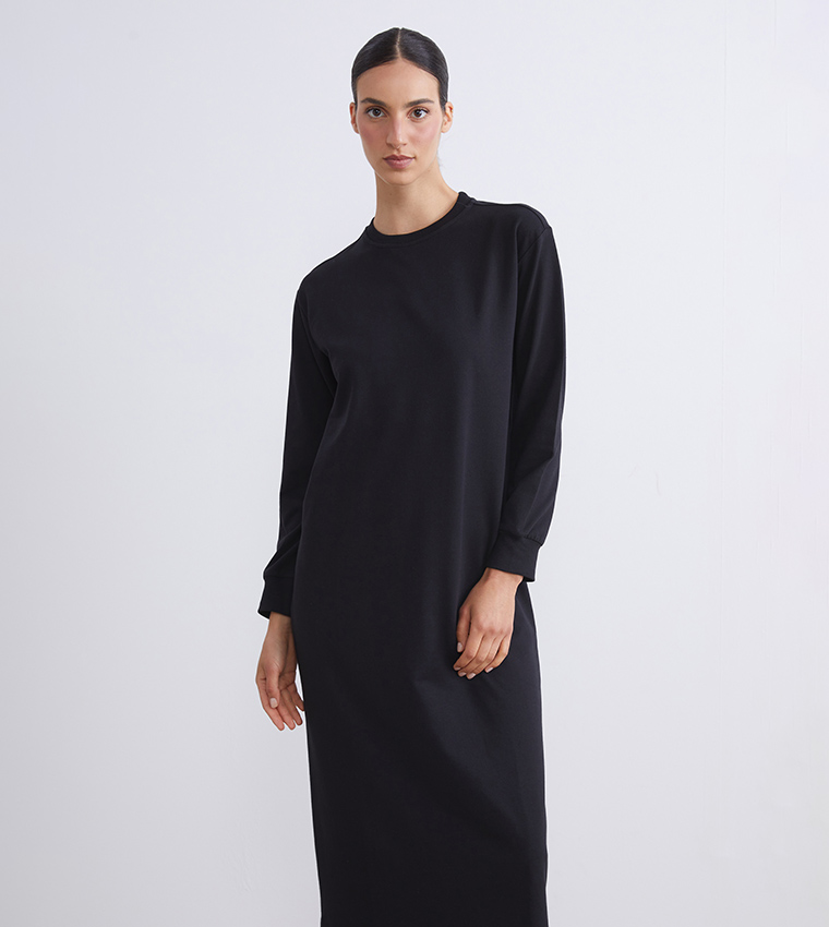 فستان ميدي سادة كم طويل 