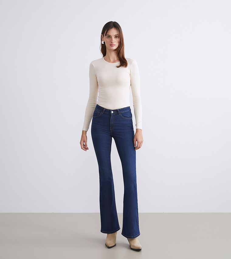 Washed High Waist Flared Jeans