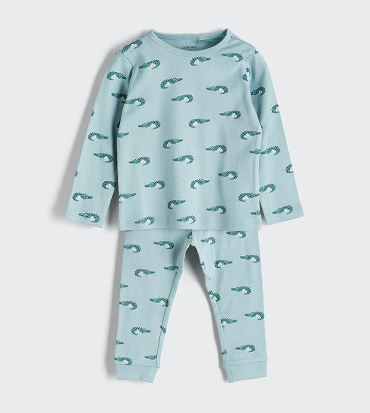 طقم بيجاما برقبة مستديرة بطبعة