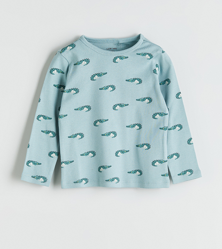 طقم بيجاما برقبة مستديرة بطبعة