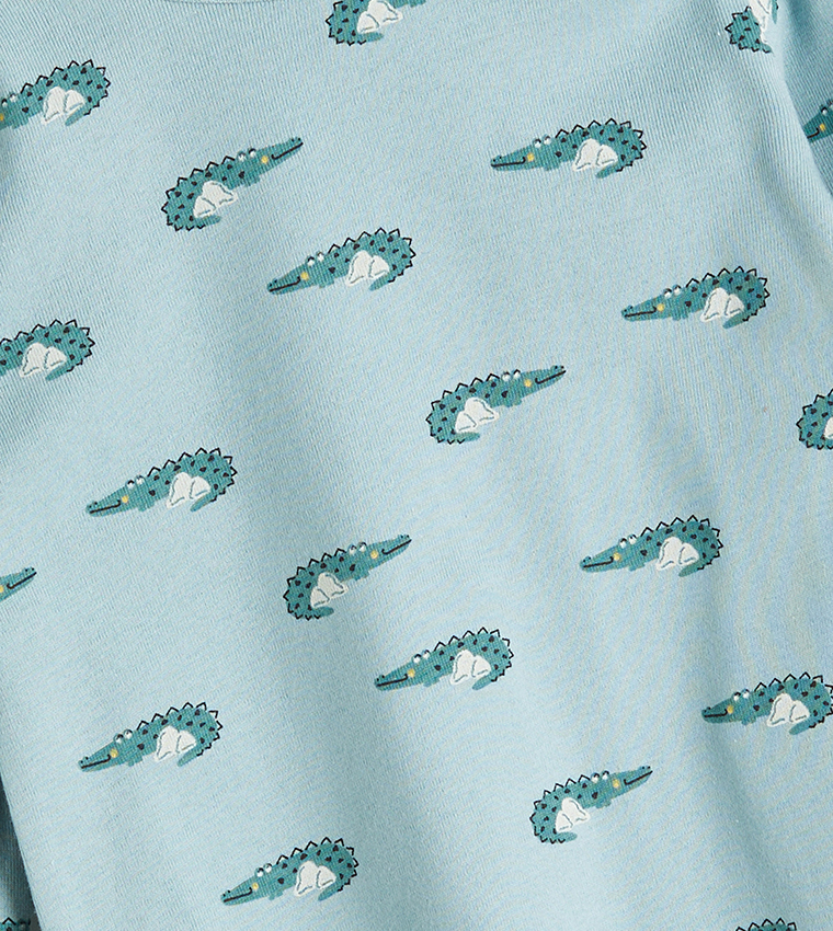 طقم بيجاما برقبة مستديرة بطبعة