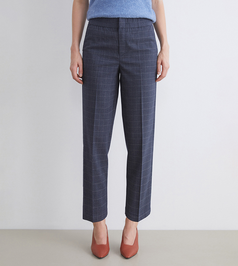 Plaid High Waist Slim Fit Trousers