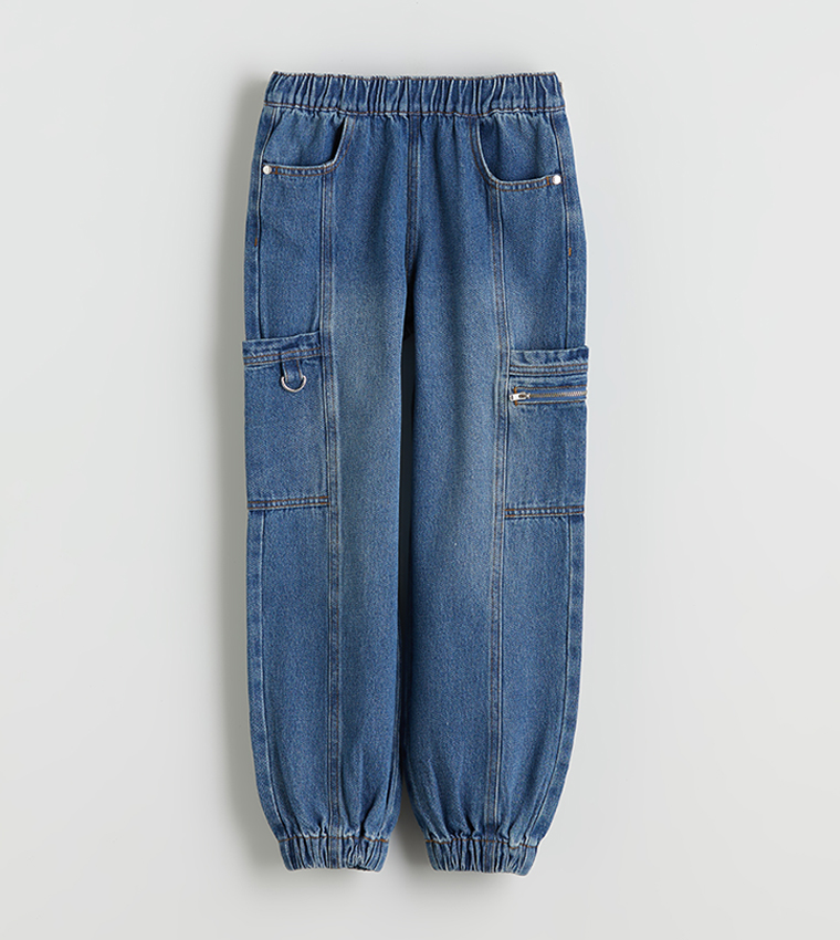 جينز جوغر باهت بخصر مرن