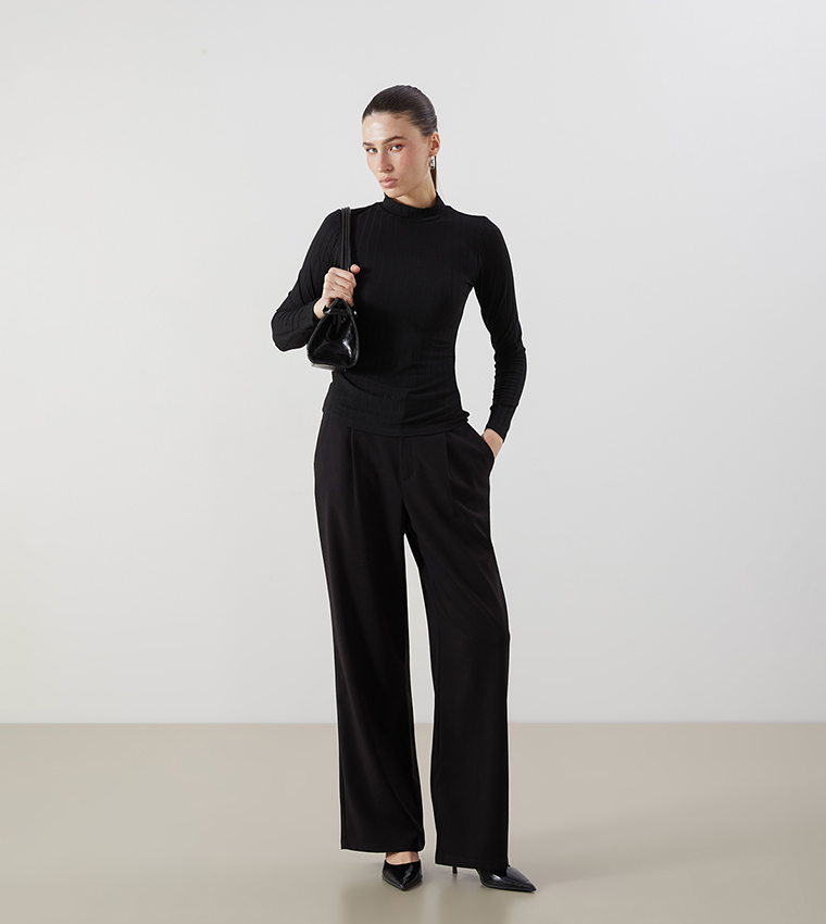 Ribbed Mock Neck T-Shirt