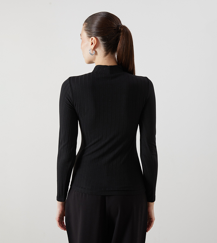 Ribbed Mock Neck T-Shirt