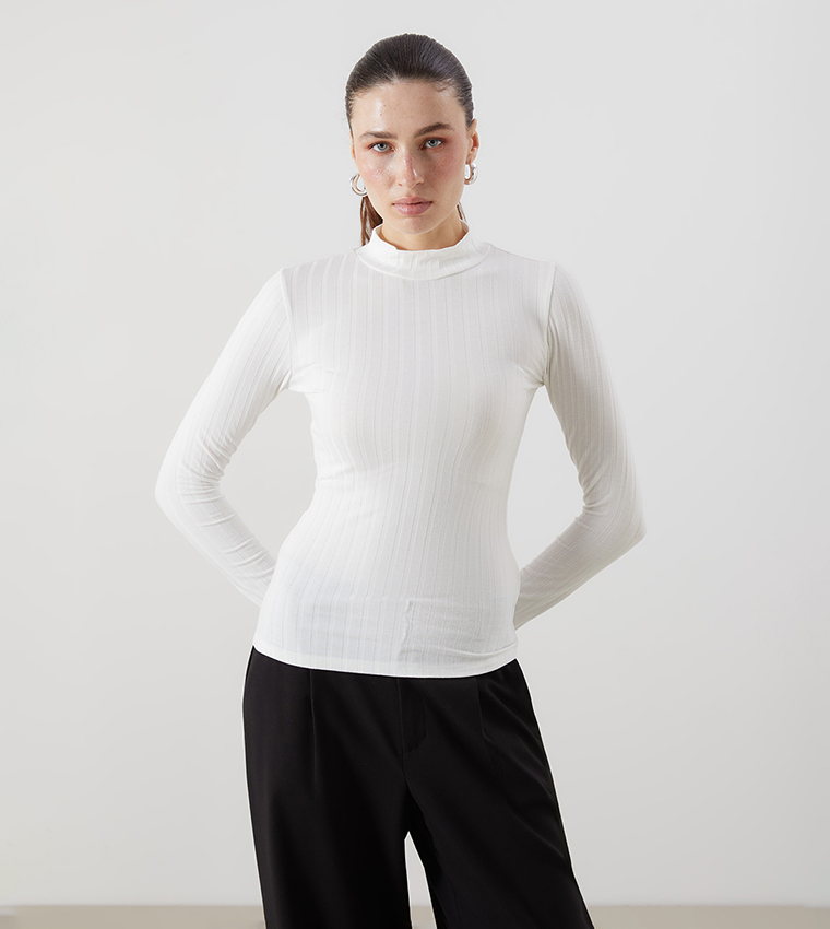 Ribbed Mock Neck T-Shirt
