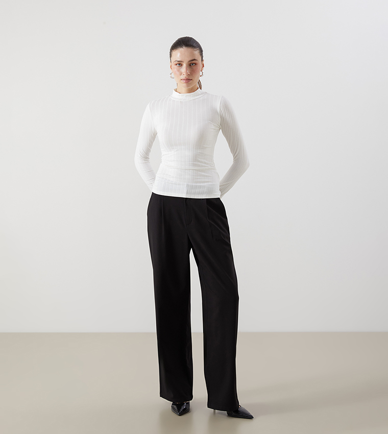 Ribbed Mock Neck T-Shirt