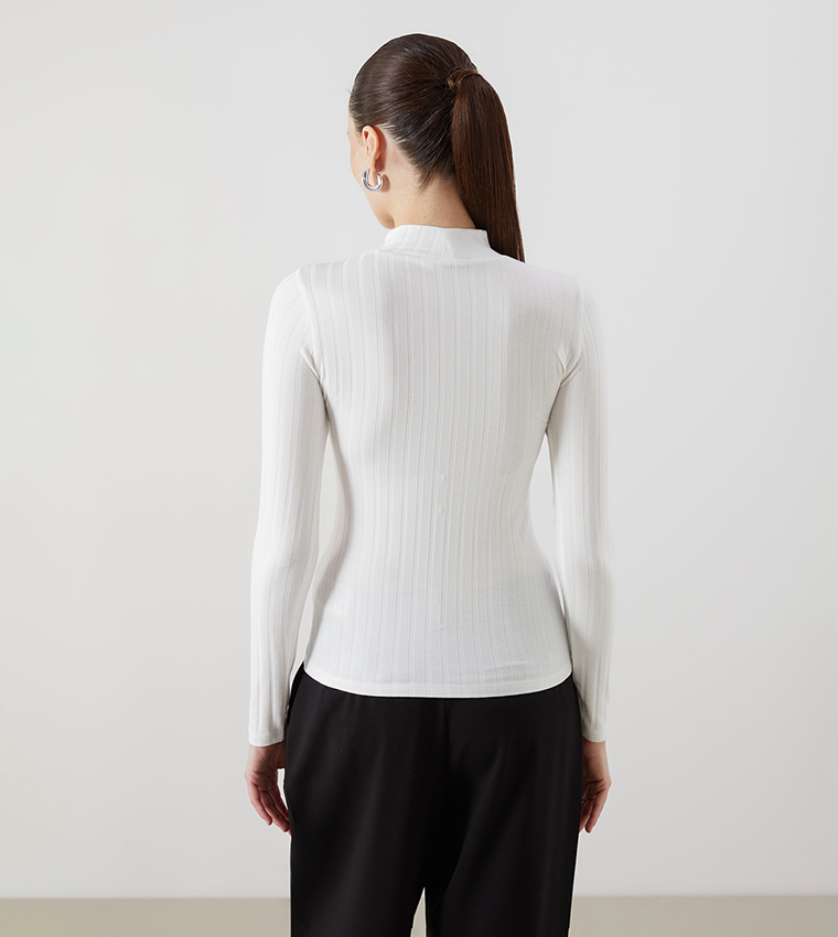 Ribbed Mock Neck T-Shirt