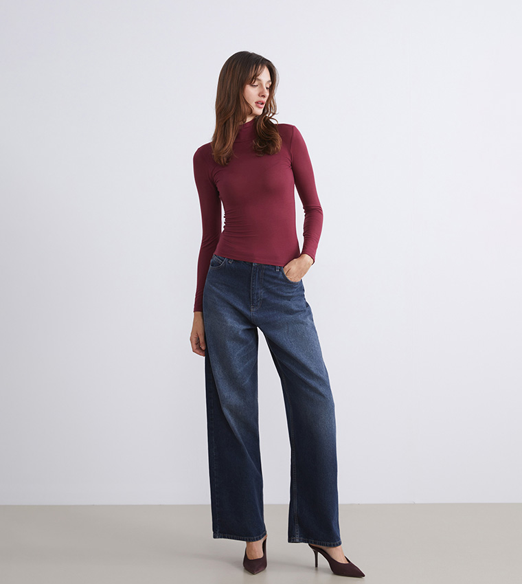 Solid Funnel Neck T-Shirt