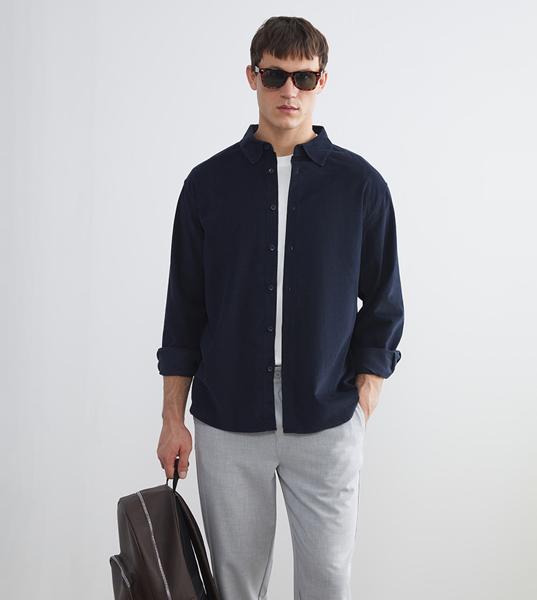 Solid Long Sleeves Velvet Shirt