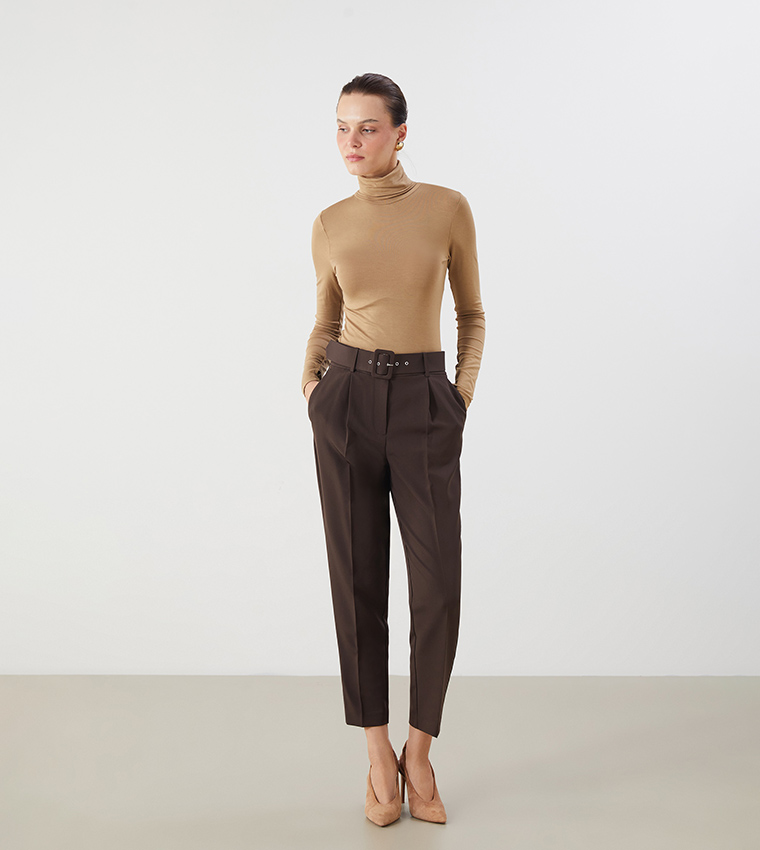 Solid Woven Pleated Trousers