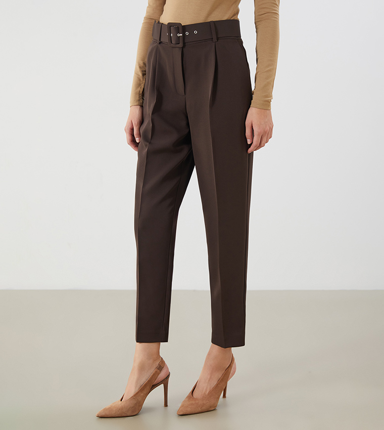 Solid Woven Pleated Trousers