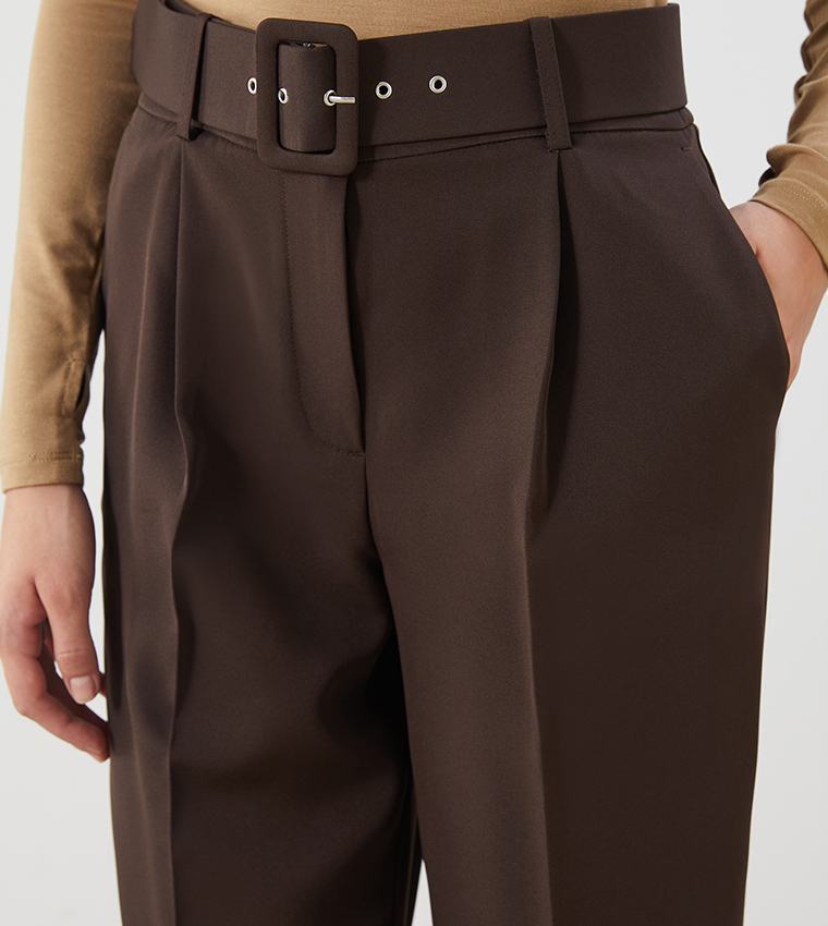 Solid Woven Pleated Trousers