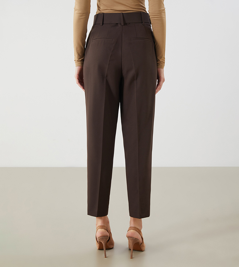 Solid Woven Pleated Trousers