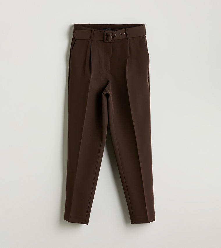 Solid Woven Pleated Trousers